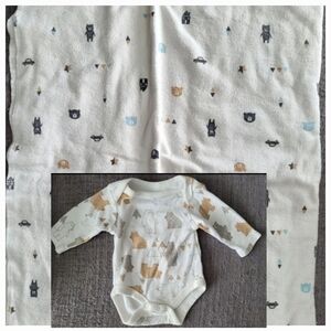 🐻🐻‍❄️ Baby Longsleeve Snap Bodysuit & Receiving Blanket Combo - White W. Bears